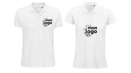 POLO BLANC AVEC IMPRESSION 1 LOGO ET TEXTE